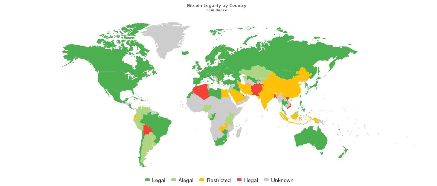 Países onde o Bitcoin é Legal ou ilegal